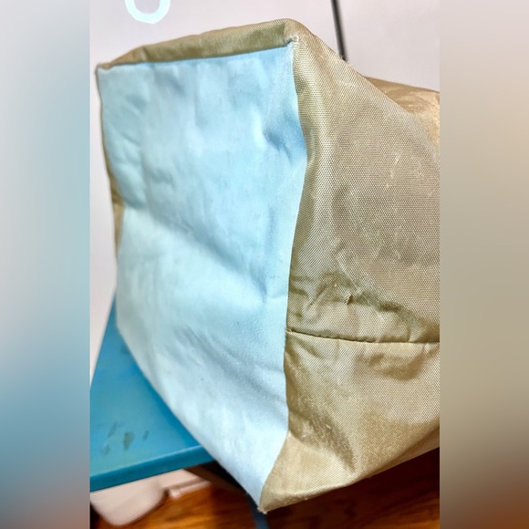 SOLD! Herve Chapelier ~LARGE~Beige & Mint 2 Color~Nylon Tote Bag (orig $149) - Picture 4 of 7